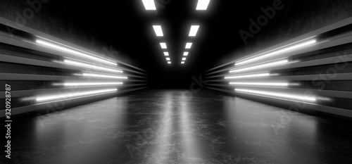 Fototapeta Naklejka Na Ścianę i Meble -  Beautiful composition of white neon lights on a black background. 3d rendering image.