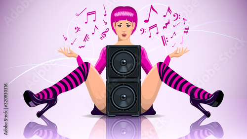 Girl sitting on the floor with speaker between her legs