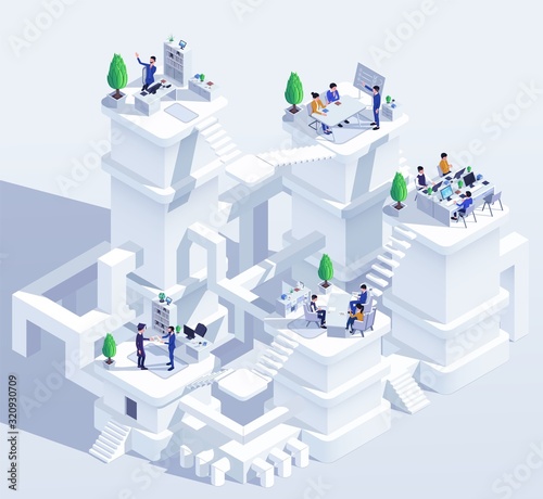 Business career growth concept vector illustration. Employment hierarchy, career planning, corporate ladder and success concept in isometric style. Successful businessman professional progress at work