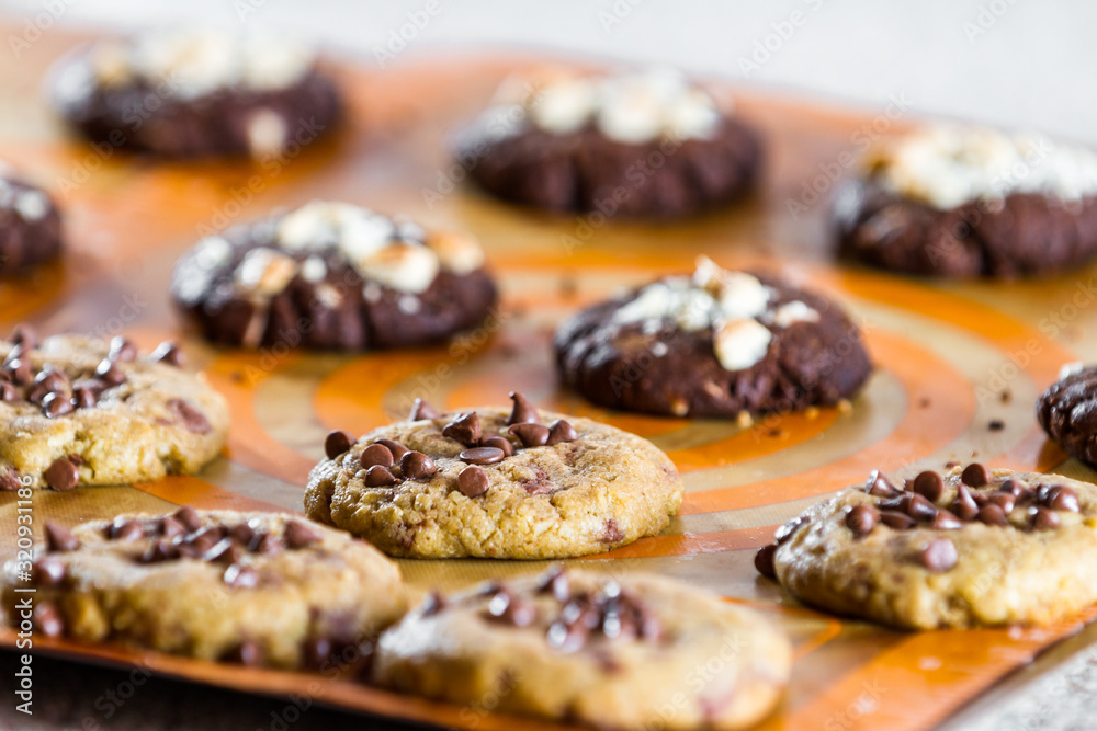 Freshly baked chocolate chip cookies