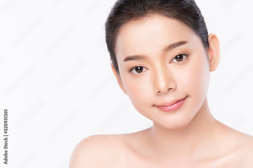 Portrait beautiful young asian woman clean fresh bare skin concept. Asian girl beauty face skincare and health wellness, Facial treatment, Perfect skin, Natural makeup, on white background,two Portrait beautiful young asian woman clean fresh bare skin concept. Asian girl beauty face skincare and health wellness, Facial treatment, Perfect skin, Natural makeup, on white background,two