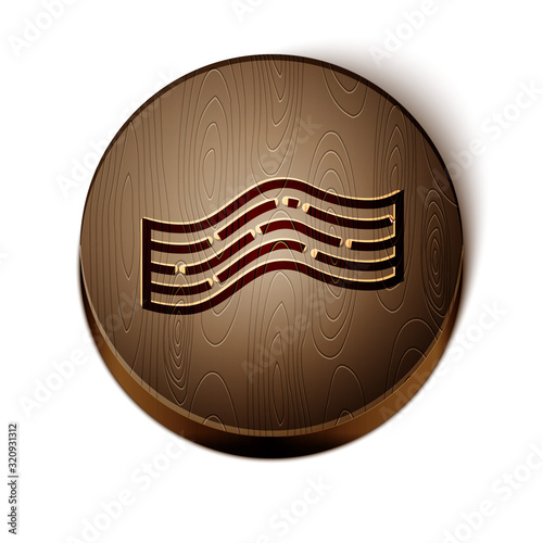 Brown line Bacon stripe icon isolated on white background. Wooden circle button. Vector Illustration