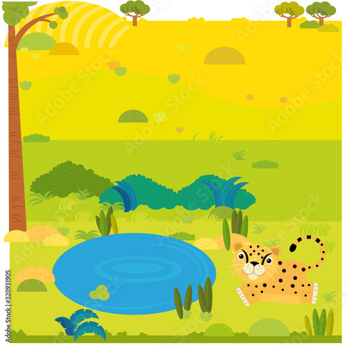 cartoon safari scene with wild animal cheetah on the meadow illustration