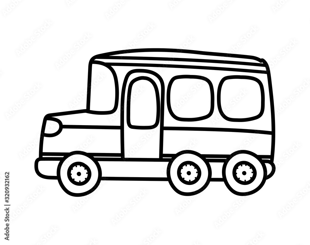 transport school bus cartoon on white background thick line