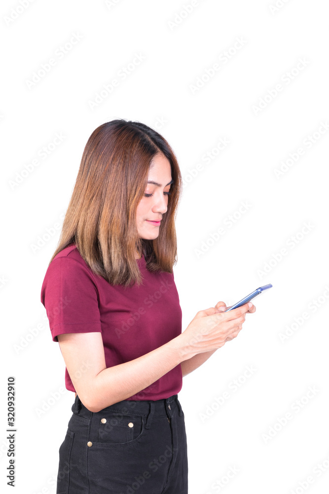 woman use photo smartphone. closeup on white background woman use photo smartphone. closeup on white background