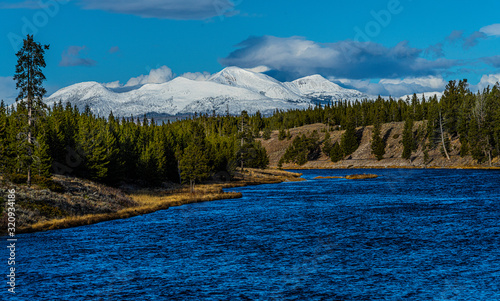 MADISON RIVER SNOW CAPPED MOUNTAINS VIEW, YELLOWSTONE