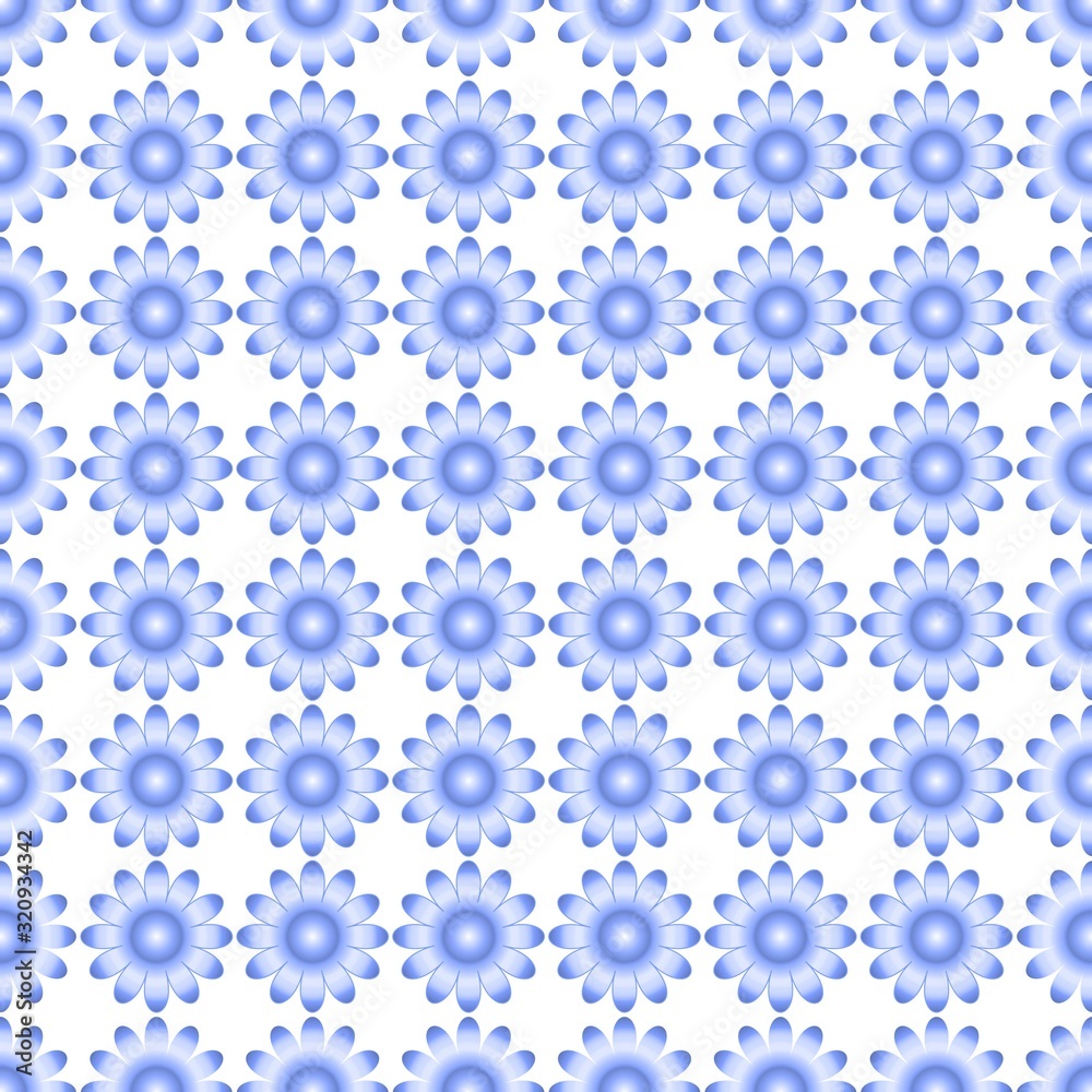 geometric seamless pattern. blue flowers. monochrome symmetry. wallpaper.