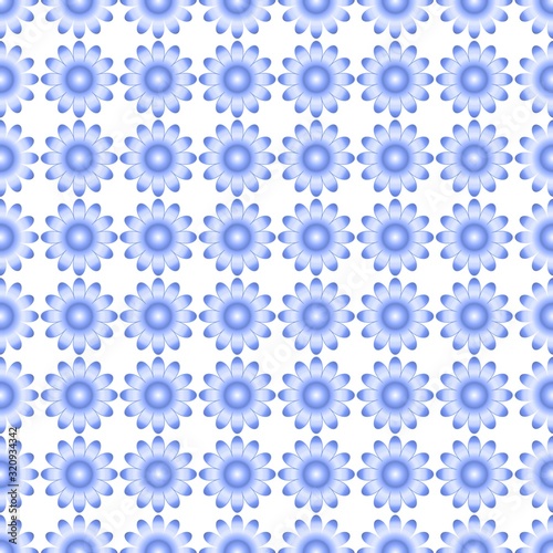 geometric seamless pattern. blue flowers. monochrome symmetry. wallpaper.