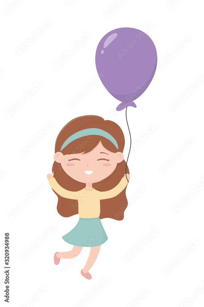 happy childrens day, little girl with balloon celebration party cartoon