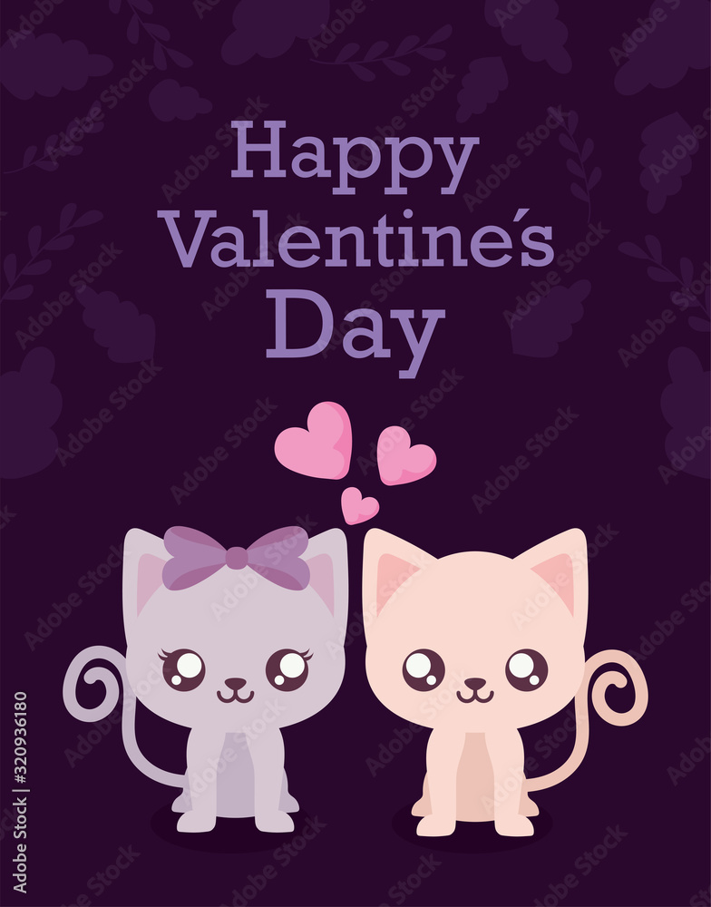 Happy valentines cats cartoons couple vector design