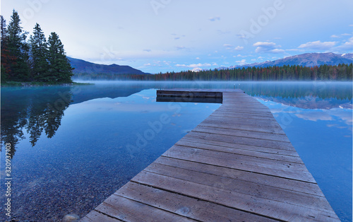 Beautiful sunrise over Edith Lake, Jasper National Park, Alberta, Canada