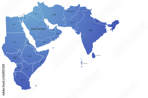 middle east countries. map of the world by region. graphic design world map.  photo