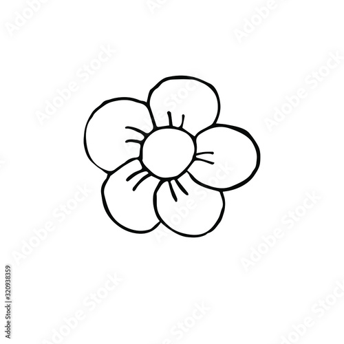 Vector hand drawn doodle sketch outline black flower isolated on white background