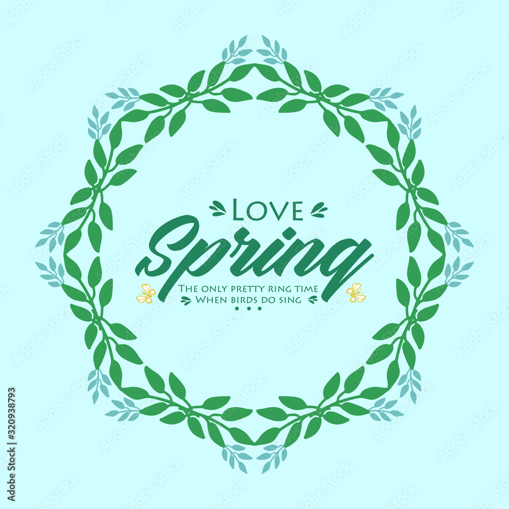 Love spring greeting card design, with leaf and flower modern frame. Vector