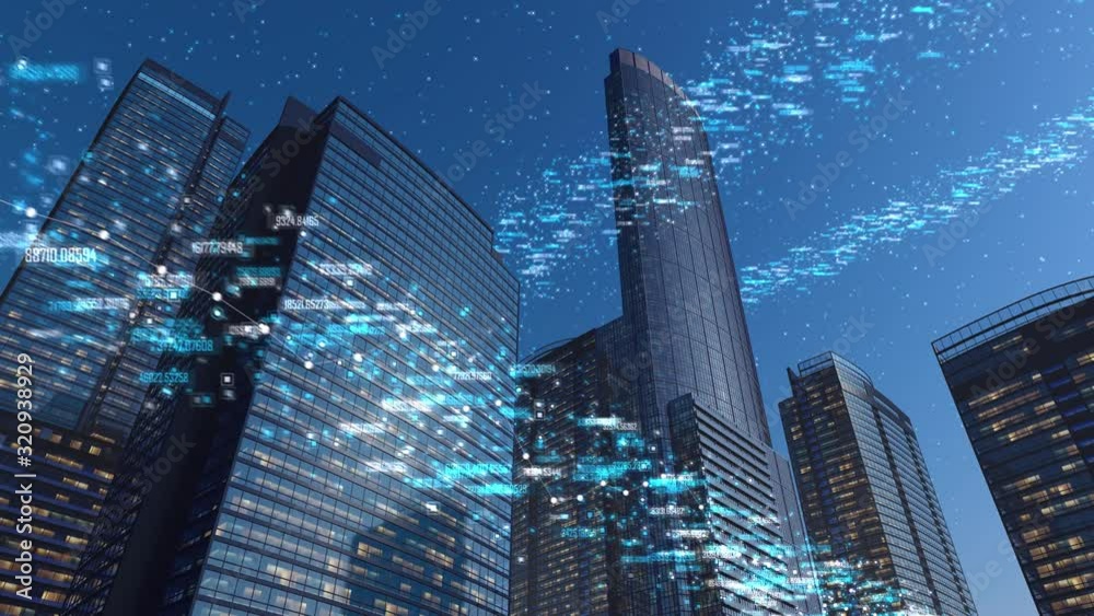Modern City Buildings With High Tech Data Elements (Day Version) 4K