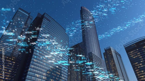 Modern City Buildings With High Tech Data Elements (Day Version) 4K