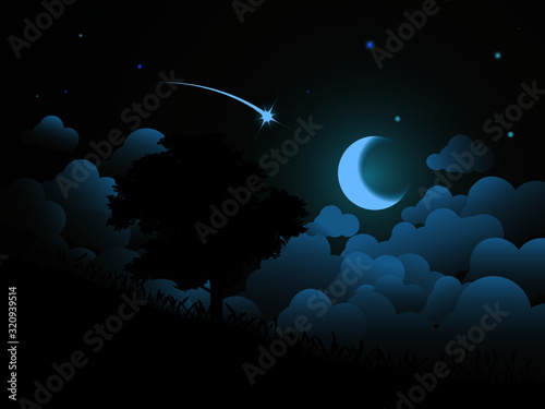 night sky with moon and stars