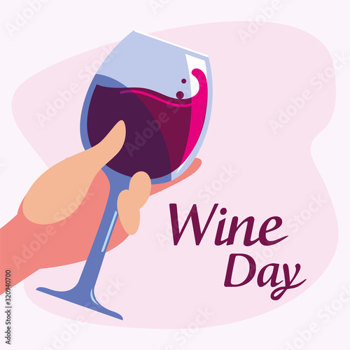 Hand holding cup of wine day vector design