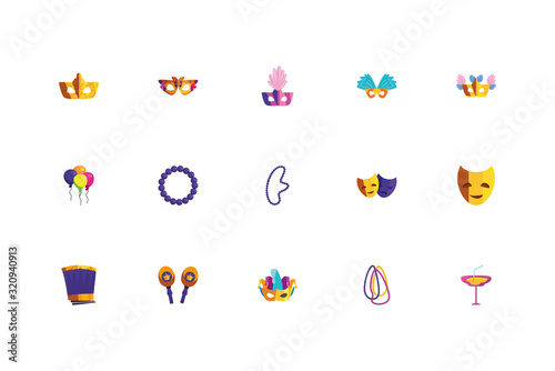 Isolated mardi gras icon set vector design