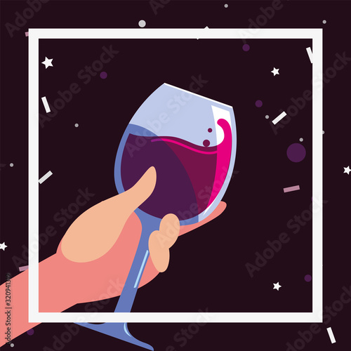 Hand holding wine cup vector design