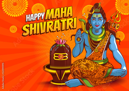 illustration of  Lord Shiva of india for traditional Hindu in nepal, Happy Maha Shivratri festival, background template, vector EPS10.