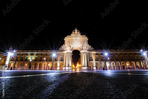 City monument, Place of trading (Praca de Comercio) at night, Baixa, Portugal, Europe