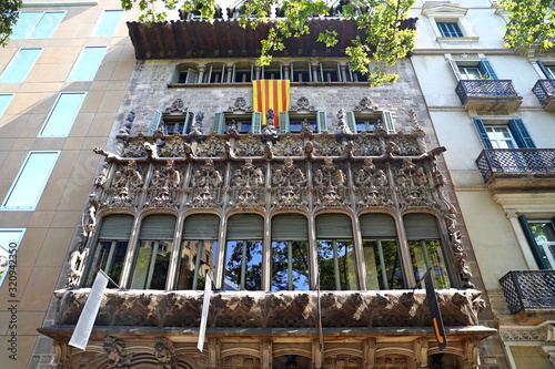 Photography BARCELONA, SPAIN- June 20,2019: Cases Palau del Baró de Quadras Street view with