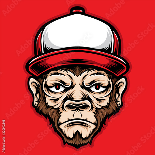 monkey head vector with red caps