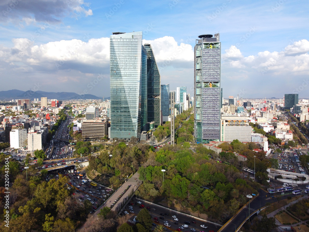 Obraz Modern buildings on Avenue Paseo de la Reforma aerial view in Mexico City CDMX, Mexico.