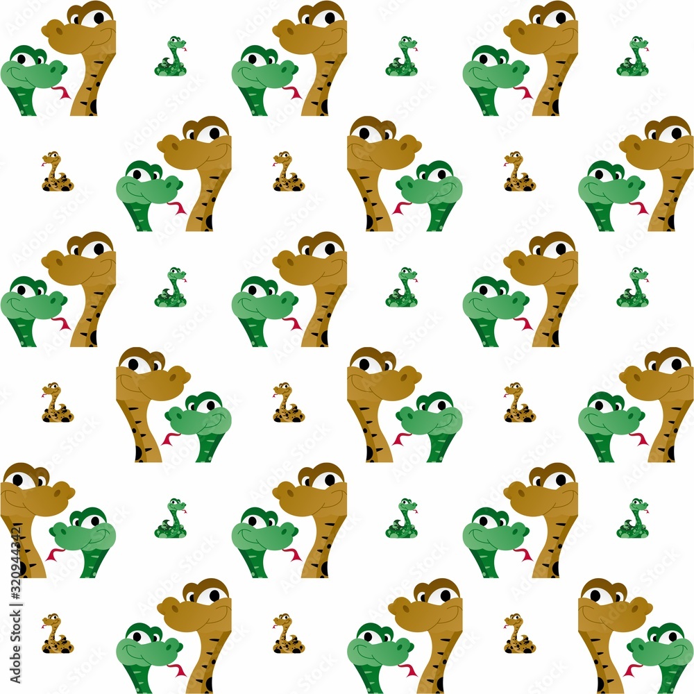 Fototapeta premium The Amazing of Cute Green and Brown Snake Issues the Tongue Illustration, Cartoon Funny Character, Pattern Wallpaper