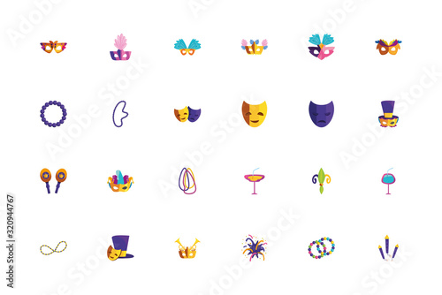 Isolated mardi gras icon set vector design