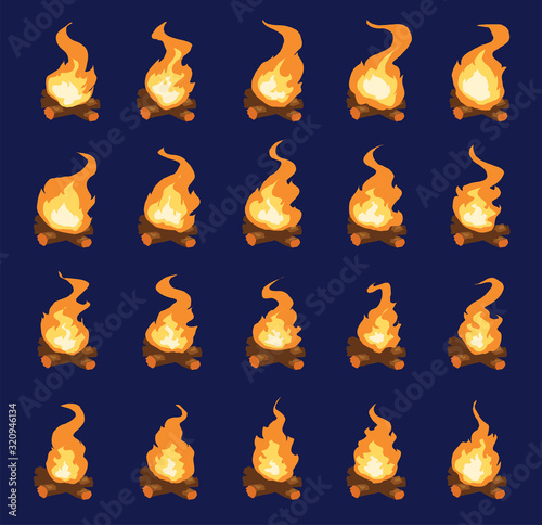Camp Fire Animation Moving Frame Vector Cartoon Illustration