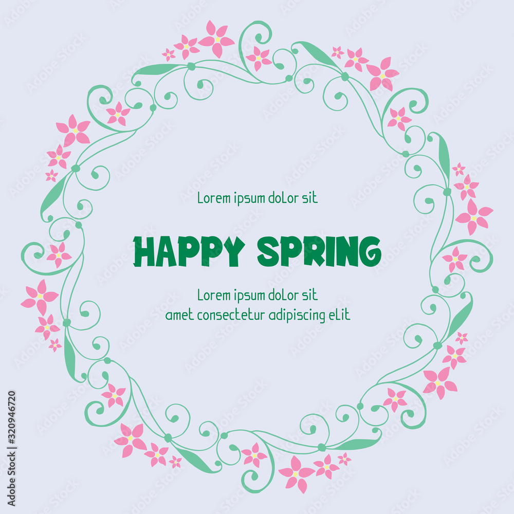 Unique Shape of happy spring greeting card, with beautiful leaf and flower frame. Vector