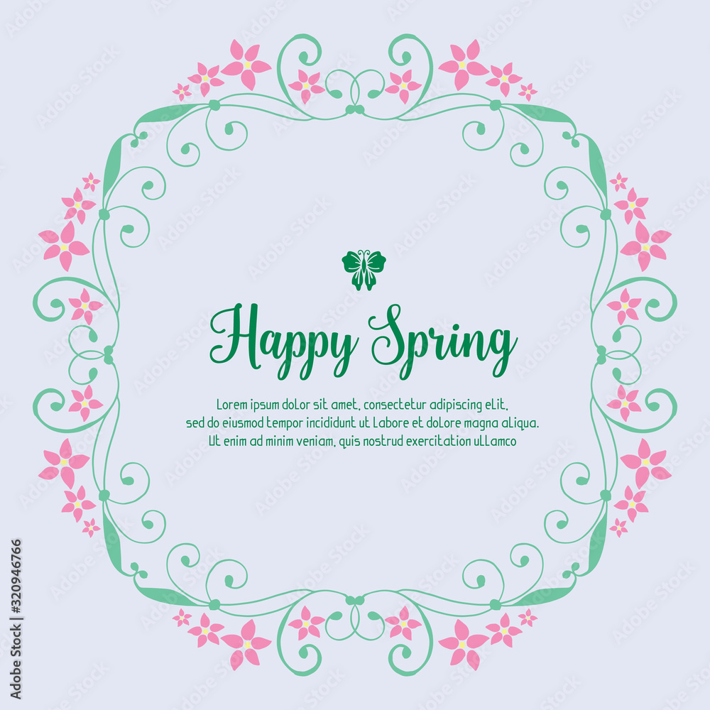 Unique Shape of happy spring greeting card, with beautiful leaf and flower frame. Vector