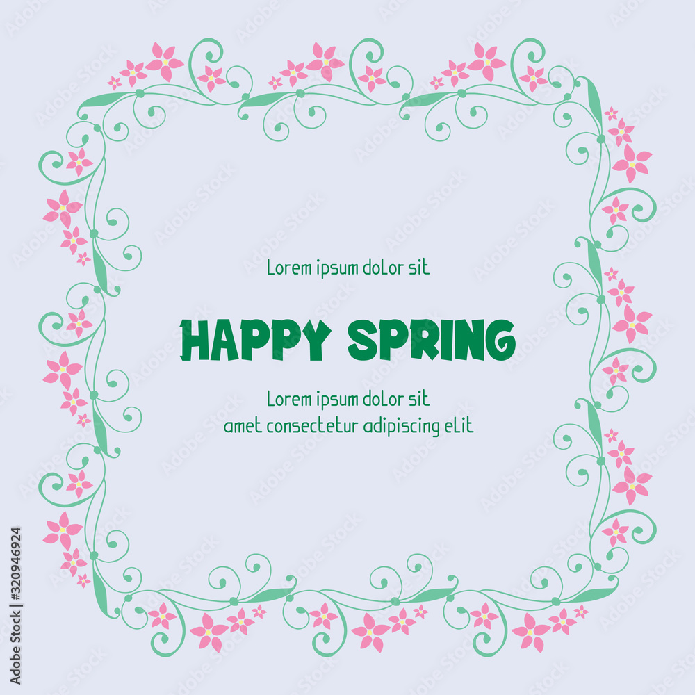 The happy spring beautiful invitation card design, with unique pattern of leaf and pink flower frame. Vector