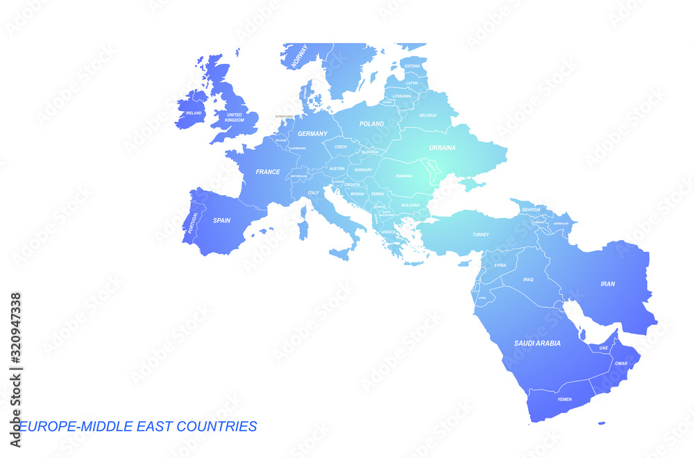 europe and arab countries map. middle east countries map.