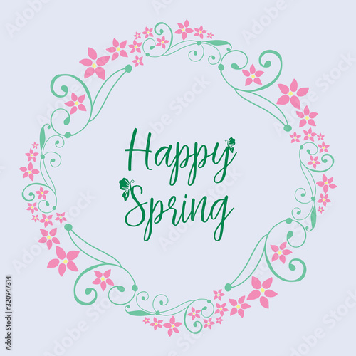 Ornate Pattern of leaf and pink flower frame, for happy spring elegant greeting card wallpaper design. Vector