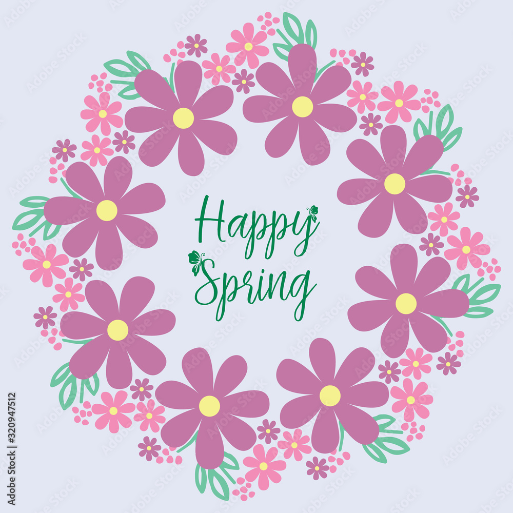 Beautiful pink wreath frame, for happy spring greeting card template design. Vector
