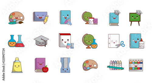 Isolated school kawaii cartoons icon set vector design
