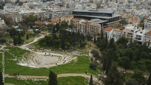 Overhead Tilt Up Reveal Theater of Dionysus Athens, Greece photo
