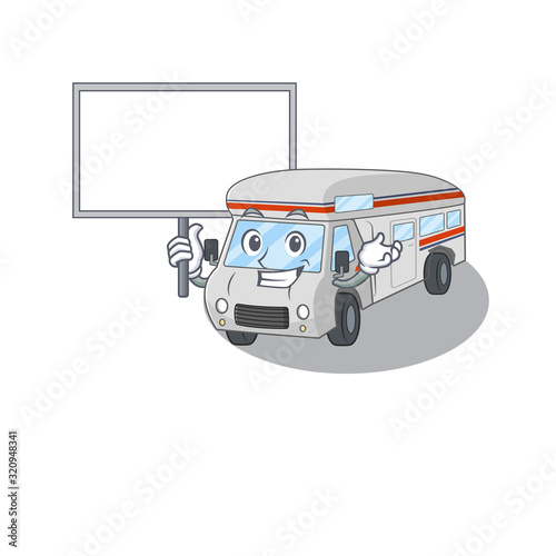 A cute picture of campervan mascot design with a board