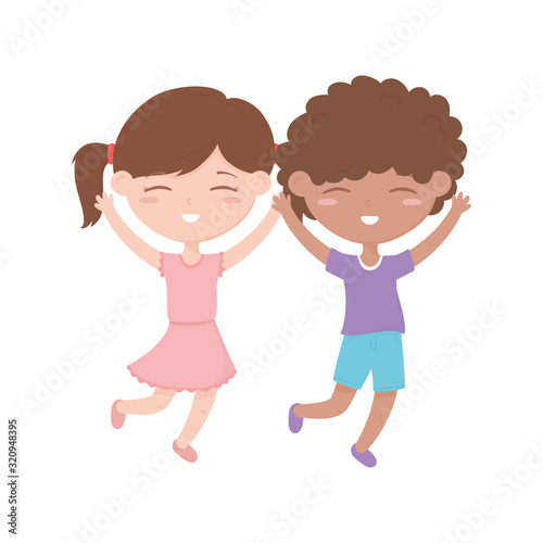 happy childrens day  little boy and girl celebration excited cartoon