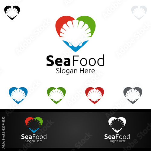 Love Scallops Seafood Logo for Restaurant or Cafe