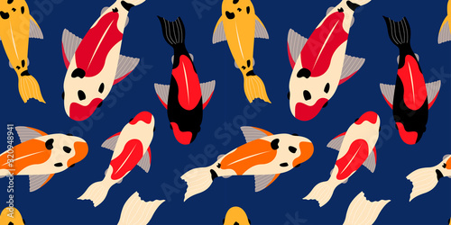seamless pattern with koi carps of different colors