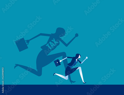 Person run away from tax. Concept business finance vector design, Shadow, Flat cartoon style design