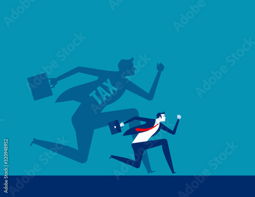 Person run away from tax. Concept business finance vector design, Shadow, Flat cartoon style design