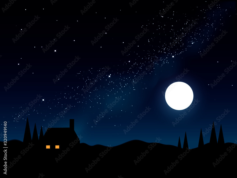 night scene with moon and stars