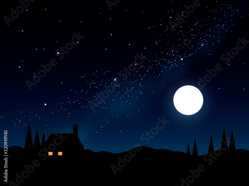 night scene with moon and stars