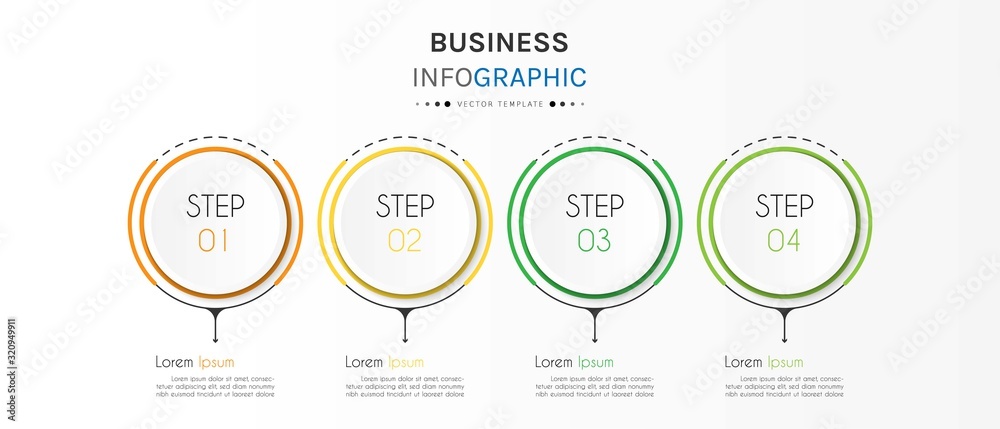 Naklejka premium Biznesowy infografikę element z 4 opcjami, krokami, numerem wektor szablon projektu