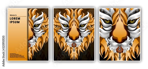 Vector Illustration of Vector Illustration Banner Template with Tiger Head Gradient Style